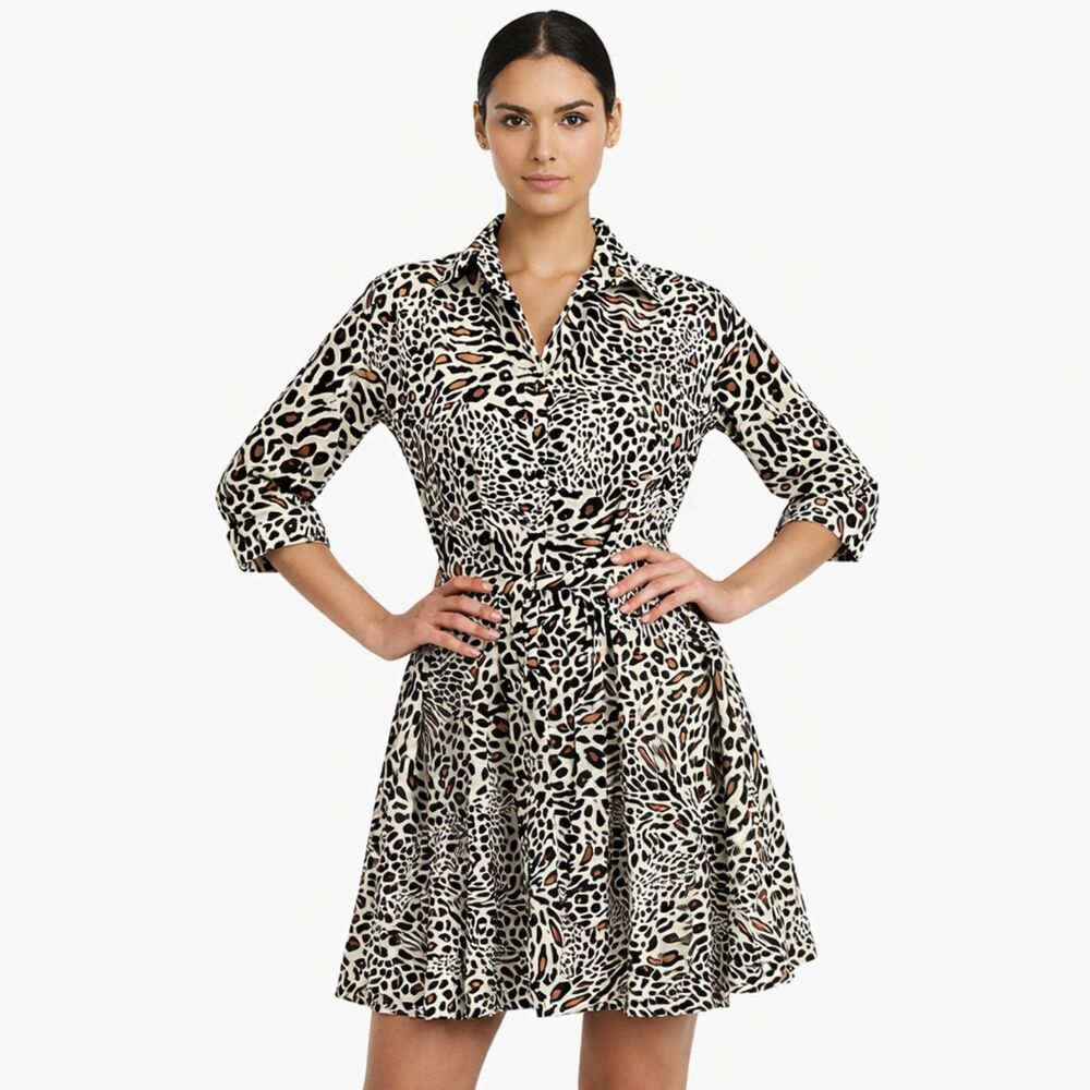 Truly 4 You Cheetah Print Shirt Dress Size Medium Long Sleeve